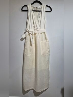 MaxMara Cream Sleeveless V-Neck Belted Maxi Dress